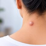Dermatologist examining a patient's skin lump during a consultation for cyst removal