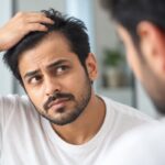 Dermatologist examining a patient's scalp to assess hair transplant candidacy